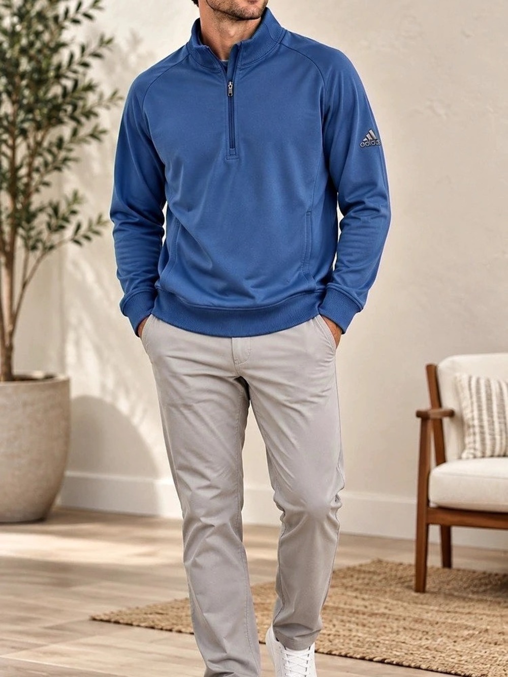 Adidas Golf 1/4 Zip Pullover in Blue Large